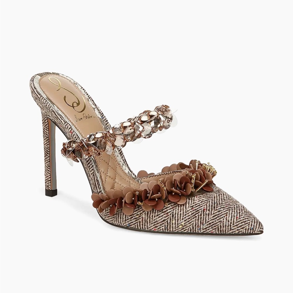 Sam Edelman Brown Textured Heels with Floral Detail